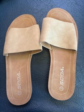 Soda Women's Light Tan Slide Sandals